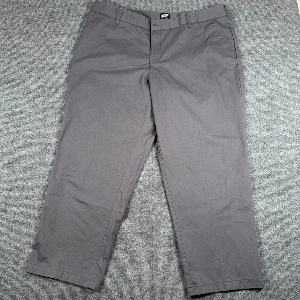 Lands End Size 22W High Rise Gray Flat Front Chino Pants Comfort‎ Waist Neutral